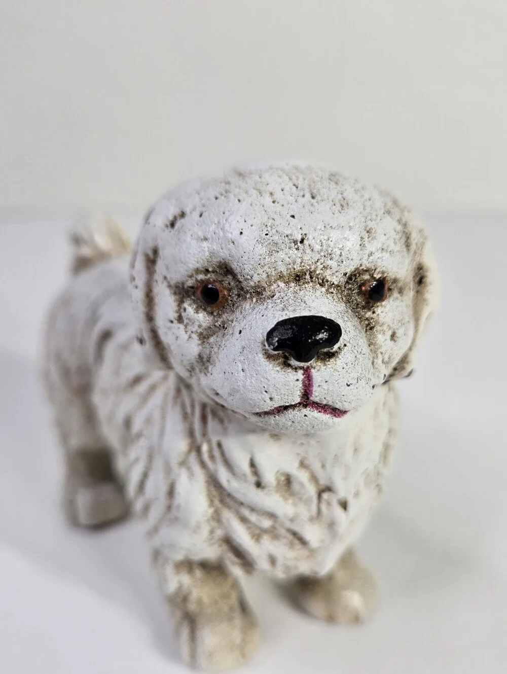 VTG Cast Iron Dog Figurine White Pekingese Shih Tzu Maltese Garden Statue Dog